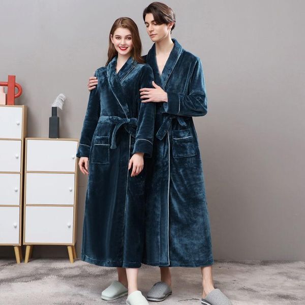 Ropa de sueño para hombres para mujeres túnica de franela de franela bata de baño de invierno vestido grueso pareja camisón coral vellón kimono ropa para el hogar