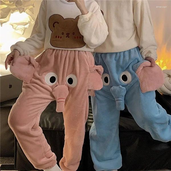 Ropa de dormir para hombres Pantalones de pijama de pijama de otoño e invierno, graciosa, linda pareja con un troncal de elefante que sonaba casual