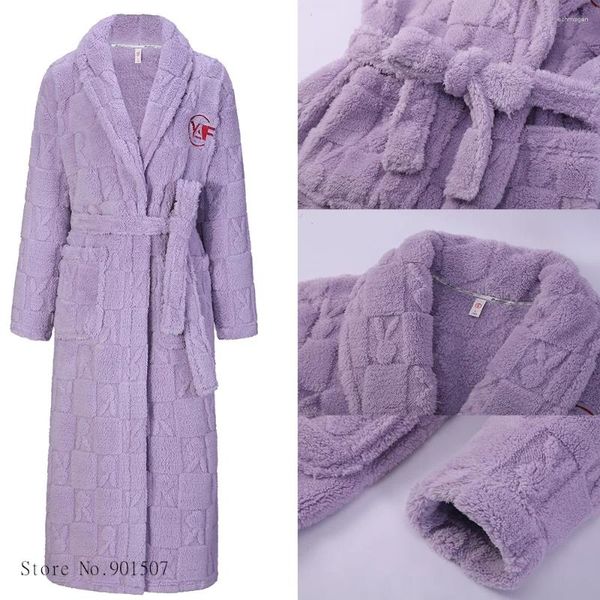 Ropa de dormir para hombres Mujeres Espesar Albornoz largo Hombres Ducha Kimono Batas Cálido Otoño Invierno Coral Fleece Robe Soft Bath Bata Plus Tamaño 3XL