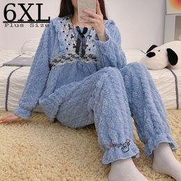 Heren slaapkleding vrouwen winter flanel pyjama's set dikte warm pak oversized 6xl groot formaat koraal fleece huis kleding pyjama's pijama 230111