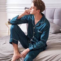 Mannen Nachtkleding Xifenni Faux Zijden Pyjama Mannelijke 2021 Herfst Zijdeachtige Ijs Man Lange Mouwen Effen Kleur Pyjama Sets 9002227q