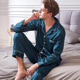 Vêtements de nuit pour hommes Xifenni Faux Soie Pyjamas Mâle 2021 Automne Soyeux Glace Homme À Manches Longues Couleur Unie Pyjama Ensembles 9002313K