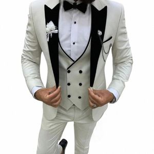 Costumes de mariage pour hommes Slim Fit 3 pièces Groom Tuxedo Busin Fi Peak Blazer à revers avec gilet à double boutonnage N7He #