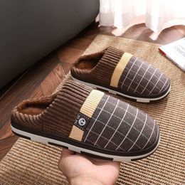 Pantoufles Hommes Gingham Gardez chaleureuse Chaussures d'intérieur d'hiver en peluche antidérapante pour garçons Fourrure Soft Home Pantoufles Hommes Chambre Chaussures Mode 201103