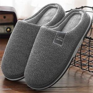 Heren Slippers Memory Foam voor Home Winter Non Slip Mannelijke Huis Schoenen Streep Unisex Indoor Plus Size 11-12 211102