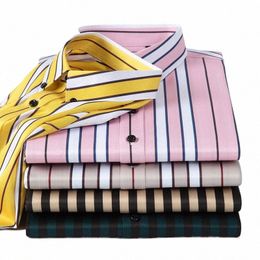 Chemises à rayures décontractées douces et extensibles pour hommes sans poche Lg manches coupe standard jeune chemise boutonnée 40cL #