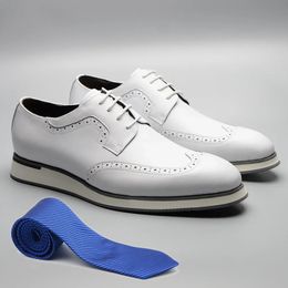 Baskets masculines Summer Xebos blanc en cuir authentique en cuir respirant à lacets à lacets pointes derby chaussures de marche extérieure décontractée mâle 240106 5