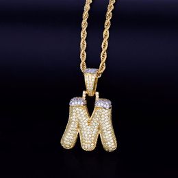 Mannen Sneeuw Bubble Letters Kettingen Hanger Charm Ice Out Kubieke Zirkoon Hiphop Sieraden Met Touw Ketting 290Q