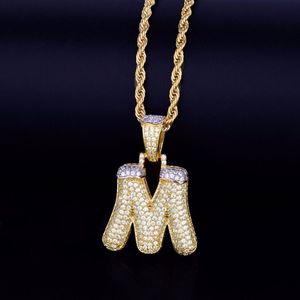 Colliers avec lettres de bulles de neige pour hommes, pendentif à breloque en Zircon cubique, bijoux Hip hop avec chaîne en corde, 261m