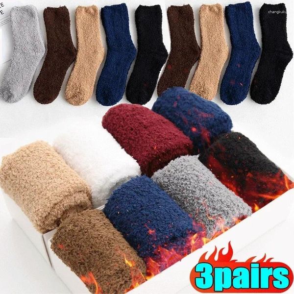 Chaussettes pour hommes 1/3 paires hiver polaire thermique corail couleur Pure chaud épaissir doux mi-tube plancher maison sommeil pour les femmes