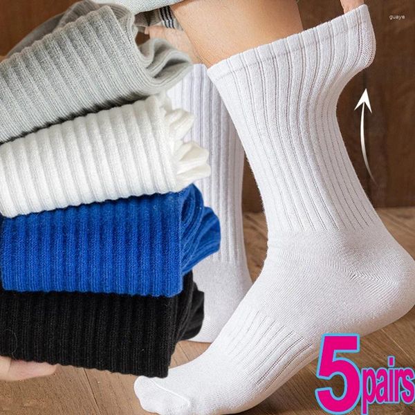 Chaussettes pour hommes 1/5 paires automne et hiver coton classique noir blanc gris rayé hommes femmes wersatile mi tube sport décontracté