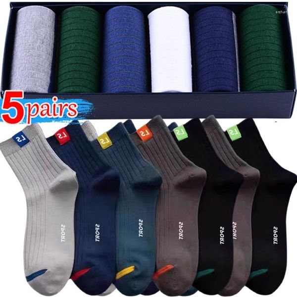 Chaussettes pour hommes 1/5 paires de haute qualité décontracté respirant course sport mâle coton hiver noir hommes grande taille 38-45