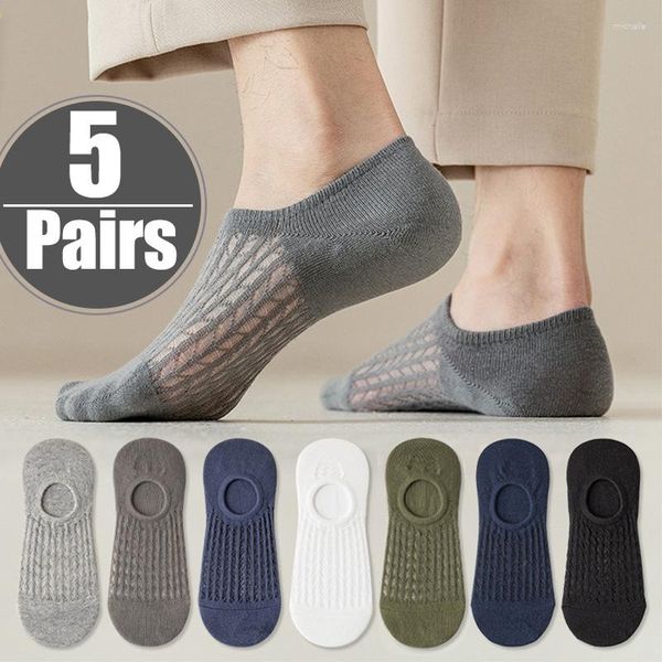 Chaussettes pour hommes 1/5 paires été hommes bateau coton maille creuse bouche peu profonde respirant tissage solide mince antidérapant Invisible cheville