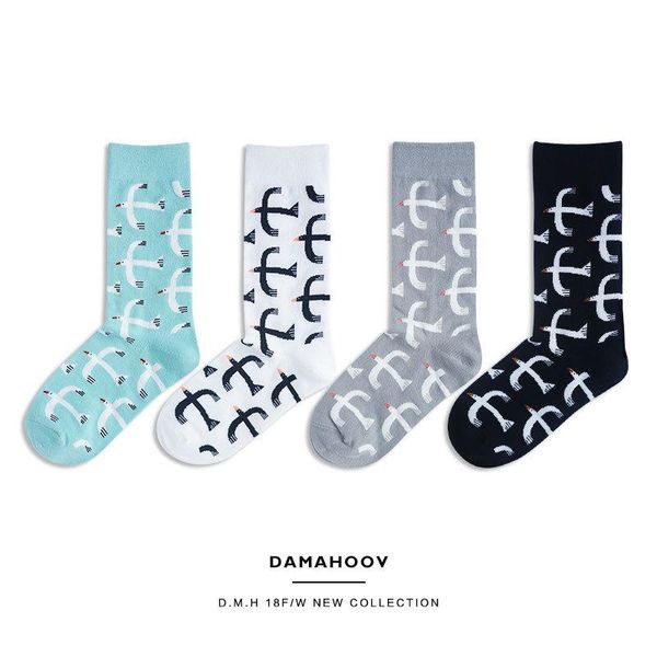 Chaussettes pour hommes 1 paire automne et hiver design original mouette dessin animé personnalité coton tube hommes femmes