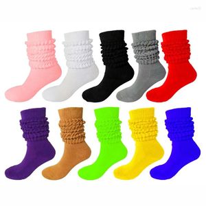 Calcetines para hombre 1 par otoño señoras Color sólido Scrunch espesar mujeres Casual Twist acanalado tejido calcetines altos hombres invierno tejido