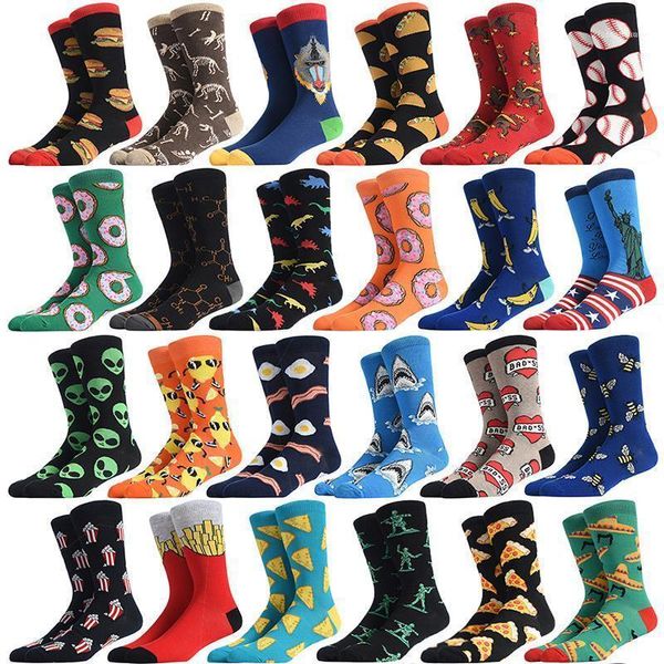 Chaussettes pour hommes 1 paire Burger Pizza Sushi Alien Mâles Série De Mode Dessin Animé Drôle Femmes Heureux Coton Cool Moyen Tube Chaussettes1