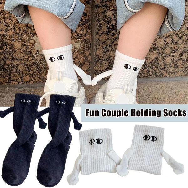 Chaussettes masculines 1 paire club Celebrity ins mode drôle d'attraction magnétique créative mains noirs blancs de dessin animées couples Sox