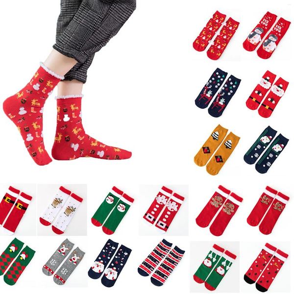 Chaussettes pour hommes 1 paire coton peigné Noël dessin animé jacquard chaussette rouge automne hiver absorber la perméabilité à la sueur hommes