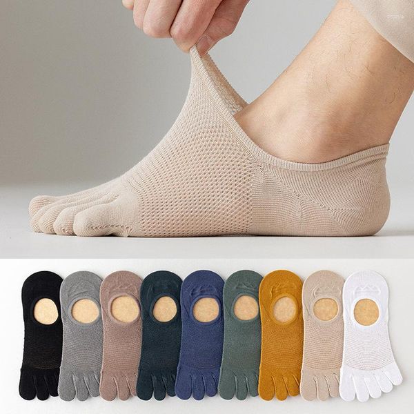 Chaussettes pour hommes 1 paire de mode orteils maille coton creux absorbant la sueur bouche peu profonde bateau respirant solide cinq doigts