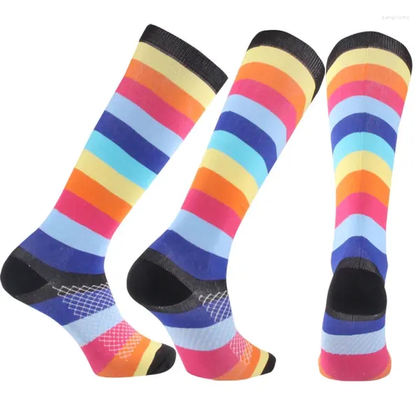 Chaussettes pour hommes 1 paire Hommes Femme Compression Rainbow Genou High Sporting Hilking Running 20-30mmhg