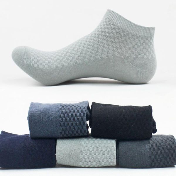 Chaussettes pour hommes 1 paire printemps et été tube court à carreaux respirant fibre de bambou déodorant absorbant la sueur coton