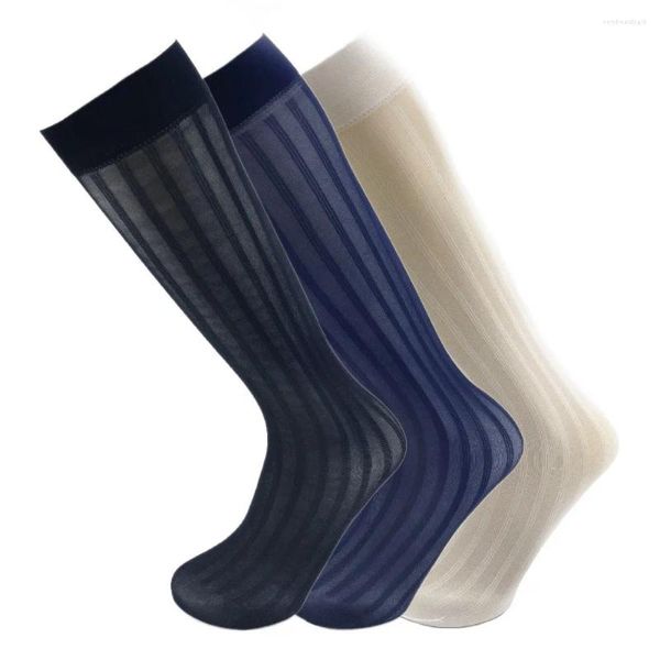 Calcetines para hombres 1 par Traje de negocios de verano Tubo de longitud media Transpirable Rayas delgadas Caballero Medias formales