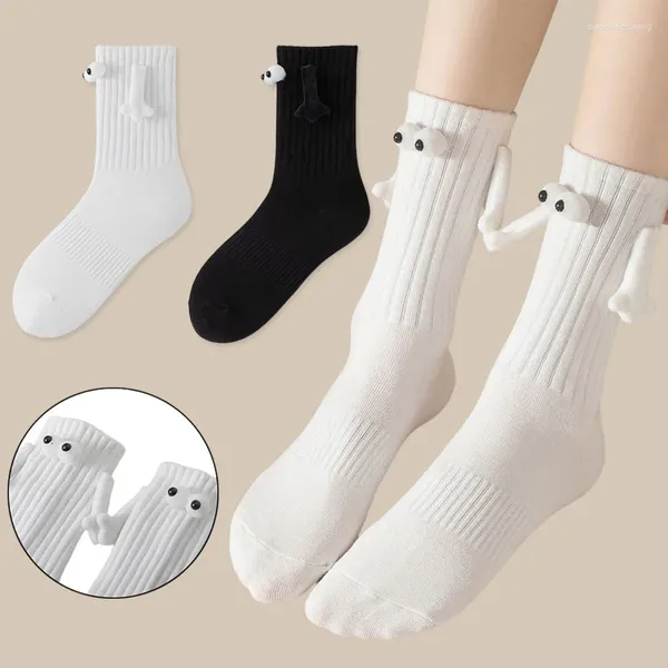 Chaussettes masculines 1 paire femme Fashion Fashion Funny Creative Magnetic Assatraction Hands Black White Cartoon Eyes Couples Sox Unisexe