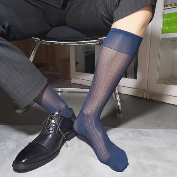 Calcetines para hombres 1 par vestido hombres negocios tubo japonés ultra delgado sedoso masculino transpirable hasta la rodilla calcetines formales