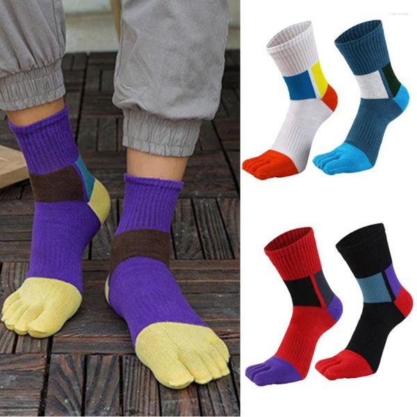 Chaussettes pour hommes 1 paires cinq doigts tube moyen hommes mode décontracté coloré bonneterie mâle respirant absorber la sueur pied