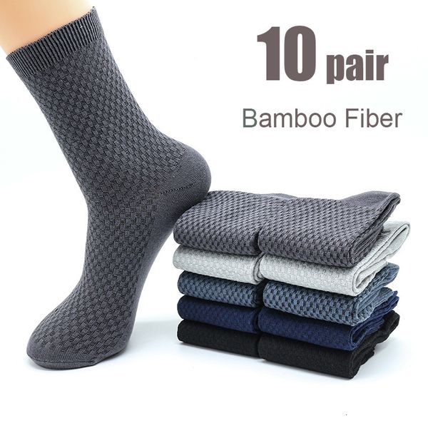 Chaussettes pour hommes 10 paires de fibres de bambou Harajuku rétro respirant homme d'affaires noir longue chaussette déodorant coffret cadeau taille 39 230912