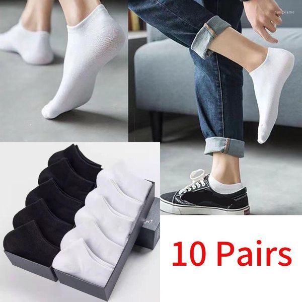 Calcetines para hombre 10 pares Business Color sólido Transpirable para hombres Tobillo de alta calidad No Show Negro Blanco