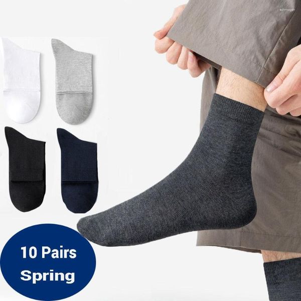 Chaussettes pour hommes 10 paires coton décontracté affaires couleur unie déodorant respirant homme printemps automne long