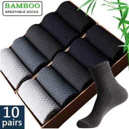 Calcetines para hombres 10 par/lote Compresión de fibra de bambú Otoño Largo Negro Negocios Casual Hombre Vestido Calcetín Regalo Talla grande 42-45 230412