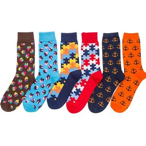 Chaussettes pour hommes 10 paires/lot coloré coton peigné long heureux drôle Desinger en gros personnalisé amoureux de puzzle