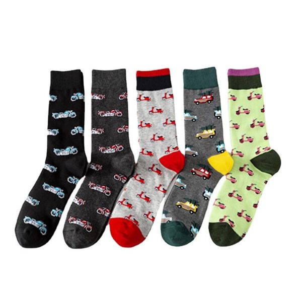 Chaussettes pour hommes 10 paires/lot marée complète heureux tube moyen haut hommes chaussettes en coton grand motif de moto tendance personnalisée en gros