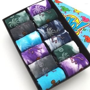 Calcetines para hombres 10 pares / paquete Hombres Mujer Colección de novedad divertida Moda de la calle Colorido Cool Crazy Skateboard Tie Dye Crew Vestido