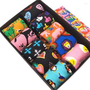 Chaussettes pour hommes 10 paires/paquet hommes femmes mode dessins animés colorés drôle Harajuku amusant fou Cool nouveauté jolie robe