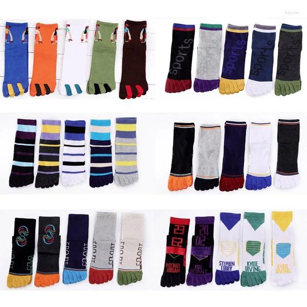 Chaussettes masculines 10 paires sport 5 doigts pour hommes purs lettres de compression en coton