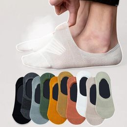 Chaussettes pour hommes 10 paires printemps été coupe basse maille respirant doux Invisible Silicone antidérapant couleur unie Style japonais bateau masculin