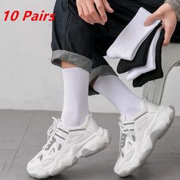 Chaussettes pour hommes 10 paireslot hommes solide noir blanc gris respirant coton sport été automne mince mâle mi tube chaussette 231205