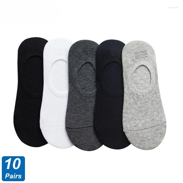 Chaussettes pour hommes 10 paire/lot hommes bateau été automne respirant mode antidérapant Silicone Invisible coton mâle cheville chaussette de haute qualité