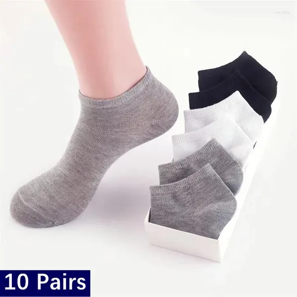 Chaussettes masculines 10 paires / lot de bateau décontracté couleur solide bouche légère bouche douce.