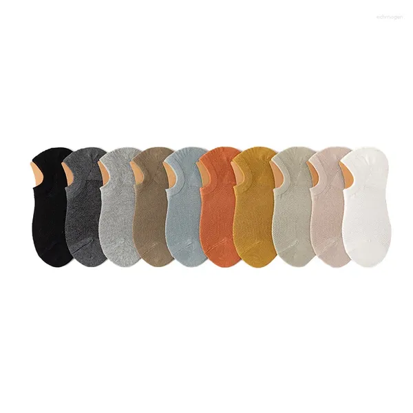 Calcetines de hombre 10 pares/primavera/verano malla transpirable invisible corte bajo silicona antideslizante barco algodón