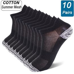 Chaussettes pour hommes 10 paires été haute qualité hommes coton biologique respirant protection cheville court mâle Sport maille chaussette grande taille 44-48 221027