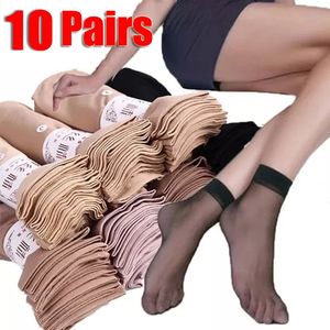 Meias masculinas 10 pares verão cor da pele transparente fina mulheres cristal seda náilon senhoras feminino curto tornozelo meias 231110