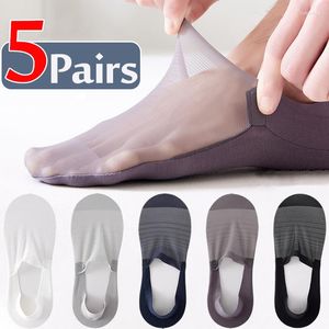 Chaussettes pour hommes 10 pièces Silicone anti-dérapant Invisible coupe basse été Ultra-mince respirant chaussette pantoufles couleur unie glace soie bateau