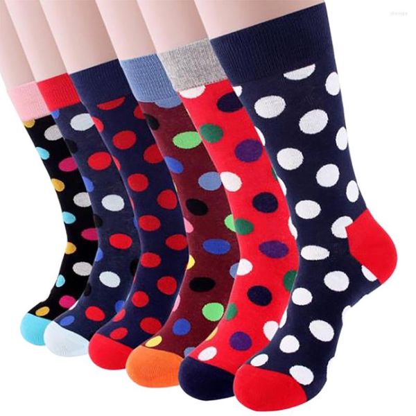 Calcetines para hombres 12 pares 23 colores Hombres Happy Dot Moda Vestido casual de tubo largo