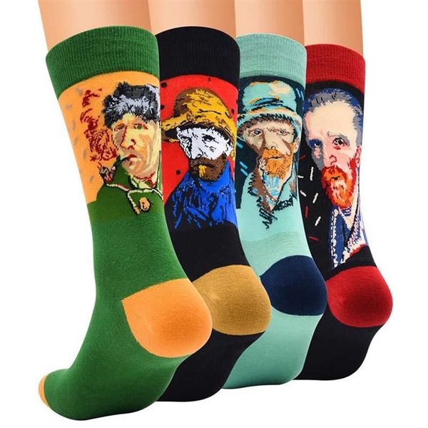 Calcetines para hombres 12 pares Diseño de calidad Patrón de pintura al óleo Unisex Divertido para mujer 3D Arte retro Algodón peinado largo Cute301x