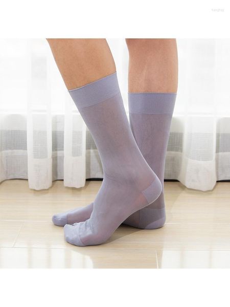 Chaussettes pour hommes 12 paires fournissent des hommes âgés moyens bas longs couleur unie taille nylon mince soie plat tube droit affaires confortable