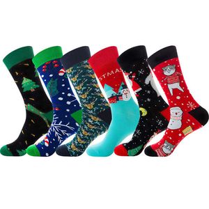 Chaussettes pour hommes 1 paire nouvelle automne hiver femme de Noël chaussettes drôle nouvel an père noël arbre de noël neige wapiti cadeau coton heureux hommes chaussettes T221011